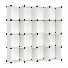 SONGMICS Cube Storage Organizer, Set of 16 Plastic Cubes, Closet Organizers and Storage, Room Organization, Bedroom Living Room, 12.2 x 48.4 x 48.4 Inches, Cream White ULPC442M01