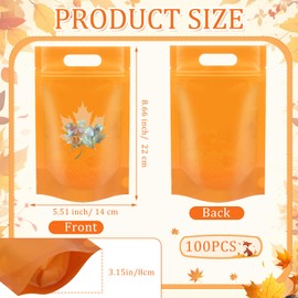 TaoBary 100 Pcs Fall Plastic Candy Bags with Windows Resealable Sealing Bags with Handle Autumn Themed Goodie Gift Pouches Stand Up Treat Bag for Autumn Harvest Party Gift Wrapping Supplies