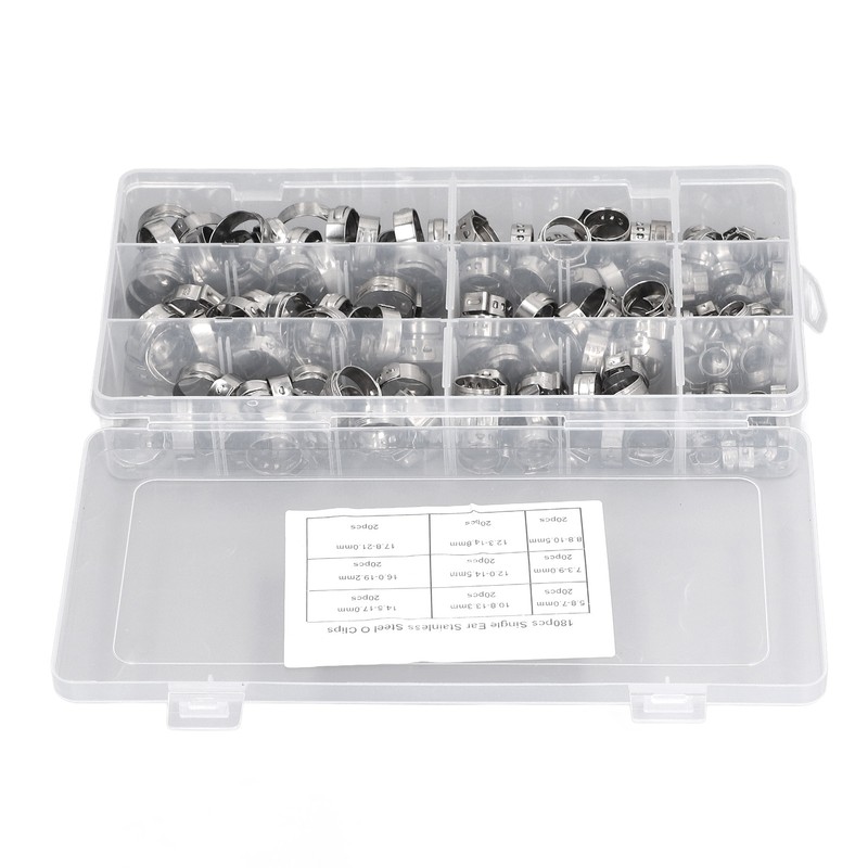 180Pcs Fuel Hose Clamps Kit Stainless Steel Injection Line Accessories