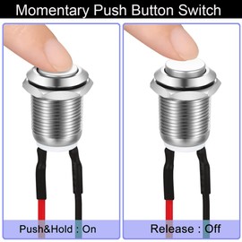 GUUZI Pack of 6 12 mm 2 A 12 V/24 V/125 V/250 V AC Momentary Push Button Metal Housing with Pre-Wiring, IP65 Waterproof Push Button (High Head)
