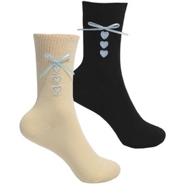 LEBOOBELL Womens Mid Tube Socks 2 Pairs Soft Breathable Crew Socks,One Size Fits Most (US 5-9), Casual & Workout(Apricot&Black)