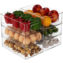 Snazzy Set of 6 Clear Plastic Refrigerator Pantry Kitchen Countertop Storage Containers