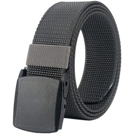 LionVII Mens Plastic Belt Nylon Canvas No-Metal Buckle Belt for Work and Travel (Grey)