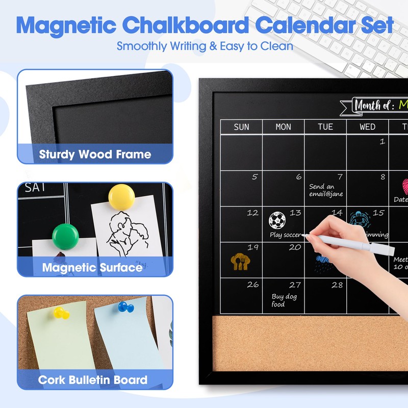 Board2by Monthly Chalkboard Calendar & Cork Board for Wall, 24"x36"