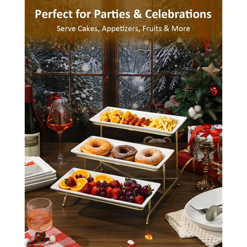 Yedio 3 Tier Serving Tray Set Porcelain Tiered Serving Platters,