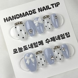 Blooming Ribbon Handmade Nail Tips - Short Oval / 블루밍 리본 수제네일팁 - 숏오발