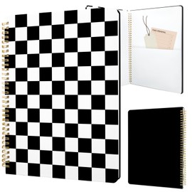 Stanoha Cute Spiral Notebook journal A4 Aesthetic Pretty Design for Women Girls Kawaii with Pocket, 8.5 x 11 inch, Graph, Black Plaid