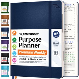 Purpose Planner Notebook A5 5.8”x8.3” Undated 2026 Daily Weekly and Monthly Productivity Goal Setting Tool for Work Home ADHD Planner for Adults Self Care Journal (Navy Hardcover)