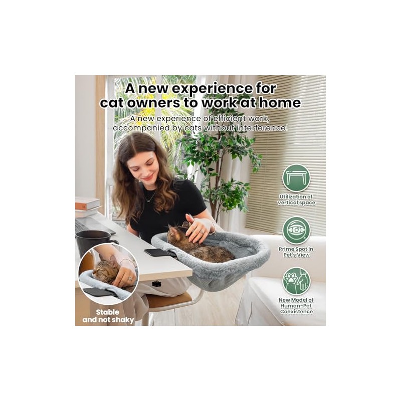 JUNSPOW Cat Desk Bed - One-Click Folding,Sunken Design & Space-Saving