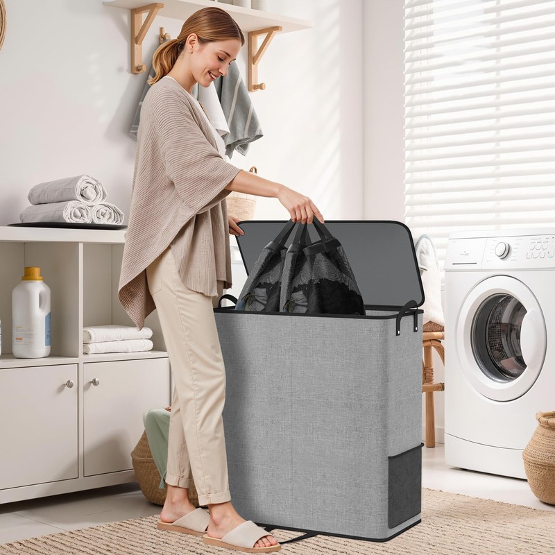 SmartTrends Large Double Laundry Hamper with Lid, Removable Bags &