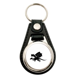 Huuraa Keyring Dragon Silhouette Gift Shopping Trolley Token Dragon Gift Idea, Metal with faux leather, Unit size