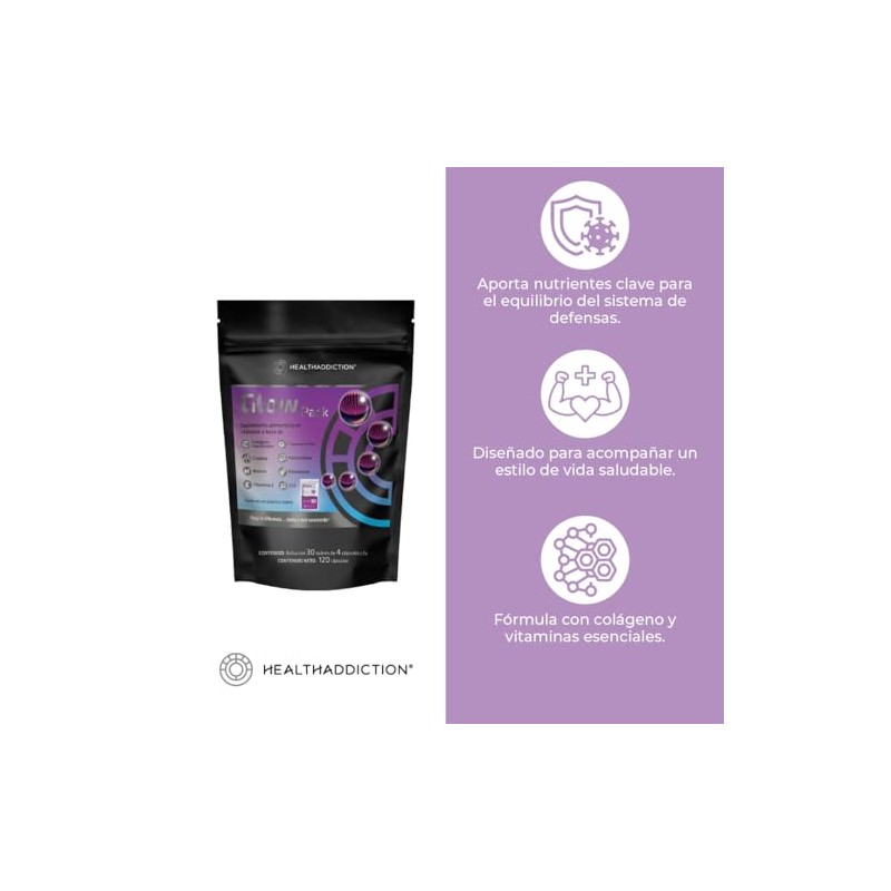 Healthaddiction Colágeno Glow Pack Coenzima Q10 Biotina Vitamina Astaxantina Zinc