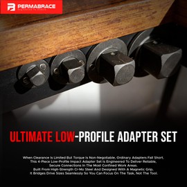 4-Piece Low Profile Impact Socket Adapter Set - Drive Size Converters (1" to 3/4", 3/4" to 1/2", 1/2" to 3/8", 3/8" to 1/4") for Tight Spaces