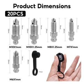 Pack of 20 Hollow Screw Bleeding Screw, M7 Screws Brake Caliper Bleed Nipples, Bicycle Bleeding Screws M6 M8 M10 x 1 Oil Cap Screw Set Bleeder Screw Assortment for Motorcycle