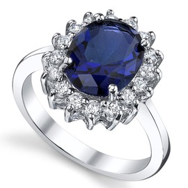 Solid Sterling Silver Kate Middleton's Engagement Ring with Simulated Sapphire Blue Color Cubic Zirconia 9