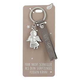 Depesche 11770-015 Guardian Angel Keyring Metal Lucky Charm with Loving Message and Faux Leather Strap, Brown