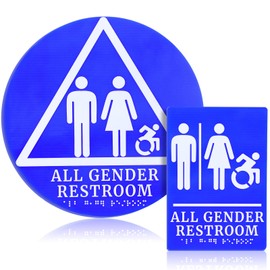 Briwooody Set of 2 All Gender Restroom Door and Wall Sign with Braille by ADA Compliant Unisex Bathroom Sign, Blue and White