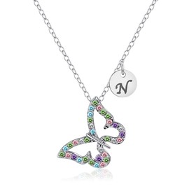 Kiokioa Butterfly Necklace Multi-color Crystal for Girls Women Letter Initial Butterfly Pendant Necklace 26 Initial Necklace Jewelry Birthday Gift Butterfly Gifts for Girls, Zinc, Cubic Zirconia