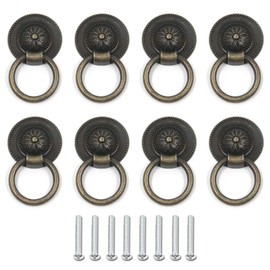 FarBoat 8Pcs Ring Pulls Circle Knobs Cabinet Drop Handles Metal Hardware Antique Retro for Dresser Drawer Cupboard with Screws(Bronze, 32mm/1-1/4inch OD)