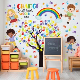 Resurhang Large Welcome Back to School Wall Stickers for Classroom Peel and Stick Colorful Wall Decals First Day of School Wall Murals Art for Playroom Daycare Preschool Nursery Decor(Hand)