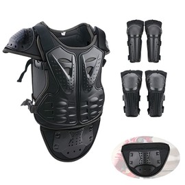 StarknightMT Upgraded Motorcycle Kids Armor Suit Dirt Bike Gear Elbow Knee Pads Chest Belly Protector Motocross Riding Guards Set（Black）
