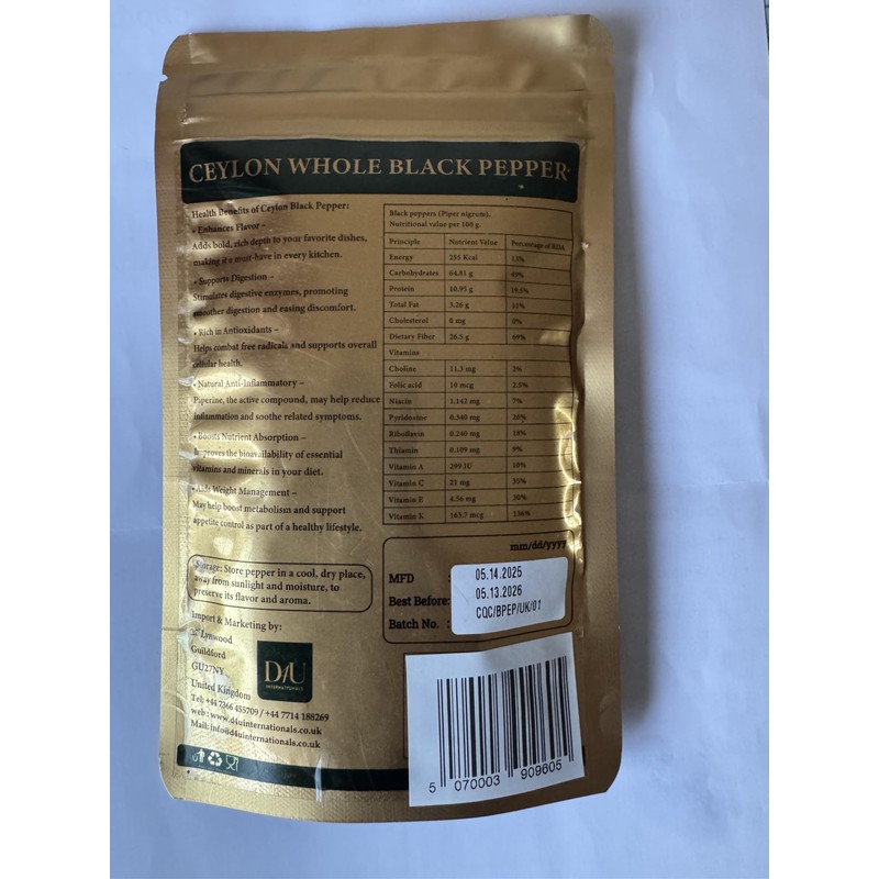 Ceylon Black Pepper Whole 100g – Premium Quality | 100%