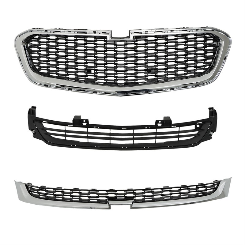 TJHSM 3Pcs Front Bumper Grille Black with Chrome Trim Set
