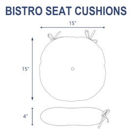 Melody Elephant Outdoor Bistro Chair Cushions, Water Repellent Furniture Chair Pads Set of 2, Round Pillow for Decoration Home and Garden, 15”x15”x4”, Stripe Layered Blue