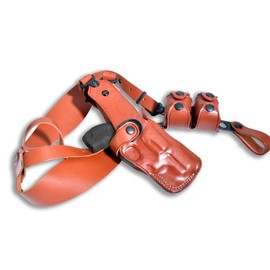 Premium Leather Vertical Shoulder Holster System with Double Speed Loader, for S&W Cheif's Special 38 SPL Revolver 2" BBL, Right Hand Draw Brown Color #5056#