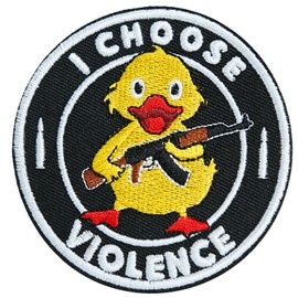 XMJY I Choose Violence Duck Patches, 3" Embroidered Morale Iron On Patches, Humorous Funny Appliques for Tactical Backpacks, Hats, Lunch Bags, Vests, Jackets