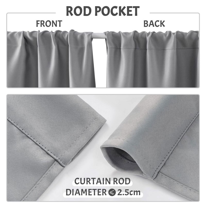 MRTREES Kitchen Waterproof Windows Curtains with Rod Pocket, Short Grey