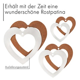 EXTRAVAGANT® Set of 3 large heart hangers, garden decoration, window decoration, door sign, rust decoration, outdoor metal, patina, weatherproof, garden, love, gift, Mother's Day, Valentine's Day,