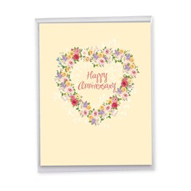 The Best Card Company - Jumbo Floral Heart Anniversary Greeting Card (8.5 x 11 Inch) - Love, Romantic Card for Wife, Husband - Heartfelt Wishes J6578AANG