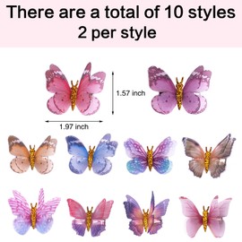 Glitter Butterfly Hair Clips, 20 PCS Double Layer Thin Gauze Hair Clips for Girls Women Butterfly Cute Wedding Headwear Gifts Back to School Accessories