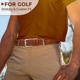 VONMELLI Mens Belt Elastic Belts for Men Stretch Braided Fabric Belt Casual Black Belt Woven Golf Belt for Jeans Brown M