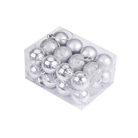 24 Pieces 1.18"/3cm Shatterproof Christmas Ball Ornaments Packed in Plastic Barrel Shatterproof Christmas Tree Balls Ornament use for Christmas Small Tree Ornaments Wedding Birthday Silver Color