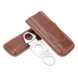 Leather Travel Cigar Case Portable Cigar Cutter Cigar Holder for 2 Cigars Business Office Manual Sewing Cigar Cases for Clipper Cigar Leather 2 Cigars