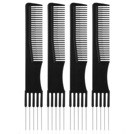 Black Carbon Lift Teasing Combs with Metal Prong,4Pcs Hair Styling Comb Lift Teasing Comb Salon Teasing Back Combs with Stainless Steel Lift,Carbon Lift Teasing Combs With Metal Prong