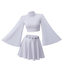 RocailleCos Princess Leia Cosplay Costume Adult Short White Dress Crop Top Skirt Suit Outfit for Women Girls Teen (white, XS)