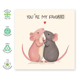 Cute Rat Love Card – “You’re My Favorat” – Cute Anniversary, Valentine’s, or Friendship Card Gifts for Him, Her, Husband, Wife, Girlfriend, Boyfriend, Fiance, Women, Men - Comes with Sweet Stickers