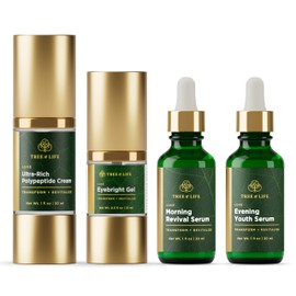 Tree of Life Age Defying Luxe Facial Skincare Regimen | Includes Morning Revival Serum (1 Oz), Evening Youth Serum (1 Oz), Polypeptide Cream (1 Oz) and Eyebright Eye Gel (0.5 Oz)