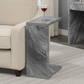 Convenience Concepts Northfield Admiral C Shaped End Table 18" - Contemporary Modern C Shaped Side Table, Minimalist Couch Sliding End Table for Living Room, Gray Faux Marble