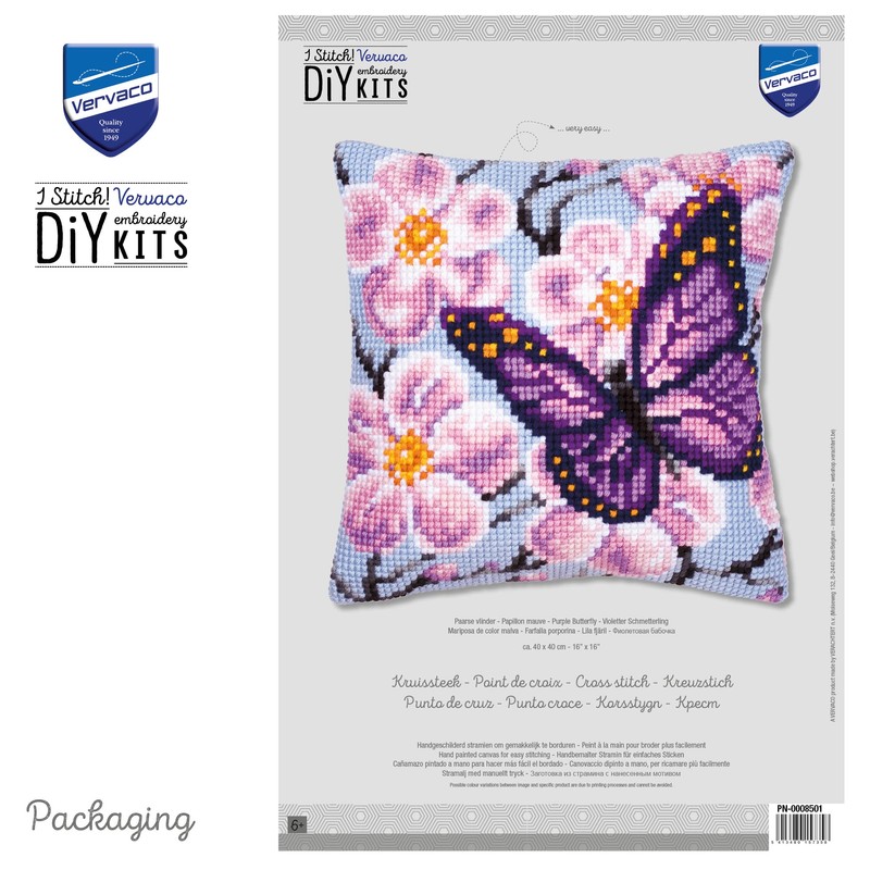 Vervaco 1200R Butterfly Cross Stitch Cushion, Multi-Colour