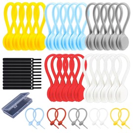Magnetic Cable Clips 25pcs with 10 Colorful Beaded Cable Ties & 10 Black Cable Ties, Cable Organiser Set - Ideal for Cable Management & Travel, Versatile & Heavy Duty Cable Clips & Cable Ties