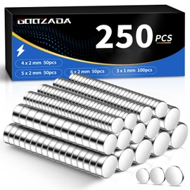 GOOZADA 250Pcs 4 Different Sizes Small Magnets,100pcs 3X1mm, 50pcs 4x2mm, 50pcs 5x2mm,50 6x2mm Tiny Magents for Fridge, DIY, Office, Hobbies, and Science