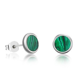 Pure Titanium Earring For Sensitive Ear High Polish Round Synthetic Malachite Stud Earrings