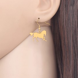 DALANE Stainless Steel Cute Horse Earrings Dangle Horse Charms Gifts for Women Girls Kids Novelty Jewelry (18K Gold Plated)