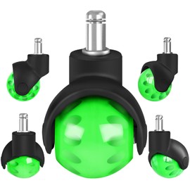 Office Chair Wheels Replacement 2 Inch Rubber Ball Caster Wheels for Wood Floor Carpet Mats, Set of 5, Heavy Duty Desk & Gaming Chair Casters 7/16" (11mm) Grip Ring Stem, Quiet Smooth Rolling (Green)
