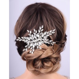 Teyglen Full Rhinestone Wedding Hair Comb Silver Crystal Headpiece for Bride Wedding Hair Accessories for Women Bridal Side Comb Sparkly Crystal Hair Piece (Silver)
