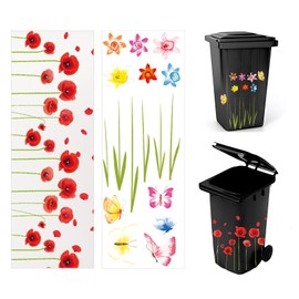 TAIZER Pack of 2 Dustbin Flowers Stickers Weatherproof Bucket Decorative Stickers Wheelie Bins Flowers Sticker Wheelie Bin Sticker Decal for Containers Fridge Household (Red)